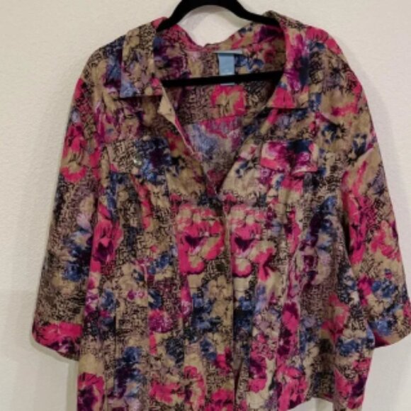 Liz and Me Floral Button-Up Women's Jacket Pre-loved Plus 3X Linen/cotton blend - Picture 1 of 6
